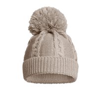 EH800-BI: Biscuit Eco Cable Knit Hat w/Pom Pom (0-12M)